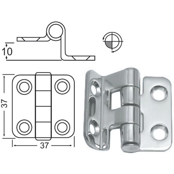 4Dek Stainless Steel Hinge (37mm x 37mm / Overhang)