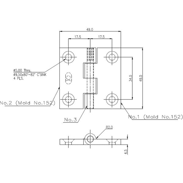 4Dek Stainless Steel Hinge (50mm x 50mm / Protruding Pin)