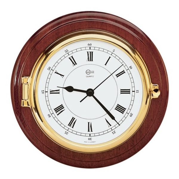 Barigo Clock in Brass 150mm Dial with Mahogany Display