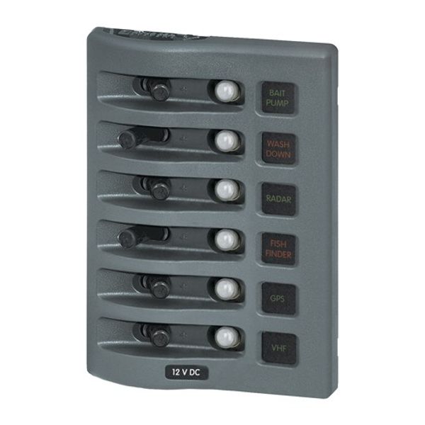 Blue Sea 6-Way Waterproof Circuit Breaker Panel Grey (12V / 24V)