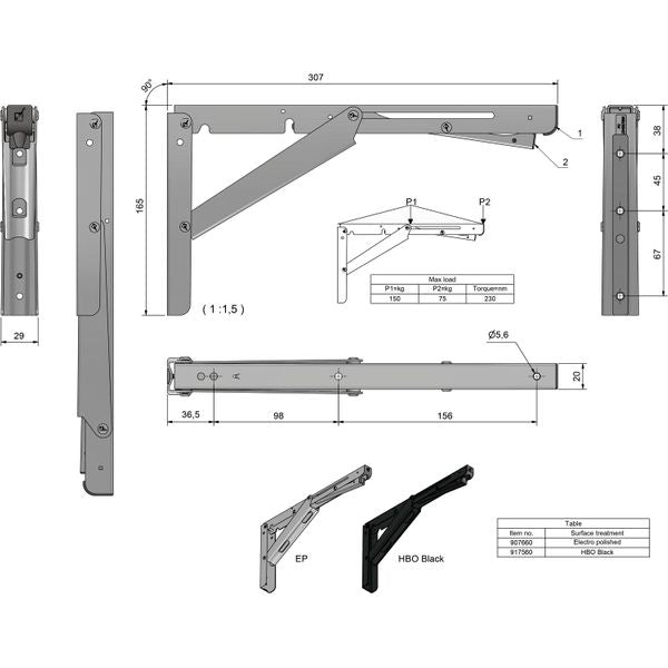 Roca Stainless Steel Folding Bracket (305mm x 20mm) Part No: 831995