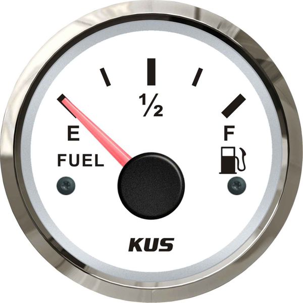 KUS Fuel Level Gauge with Stainless Bezel (White / US Resistance)