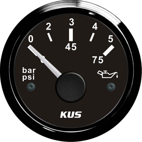 KUS Oil Pressure Gauge 5 Bar (Black Bezel / Black Dial)