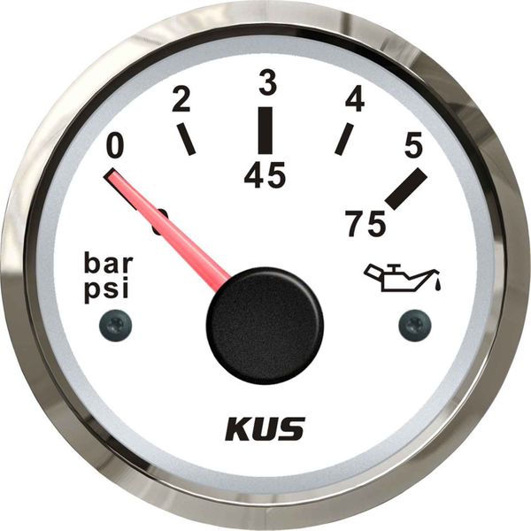 KUS Oil Pressure Gauge 5 Bar (Stainless Bezel / White Dial)