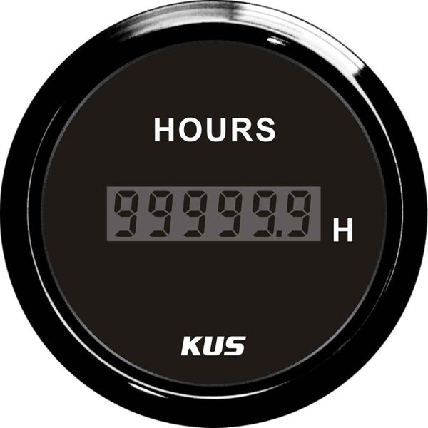 KUS Hourmeter Gauge with Black Stainless Bezel (12V / 24V)