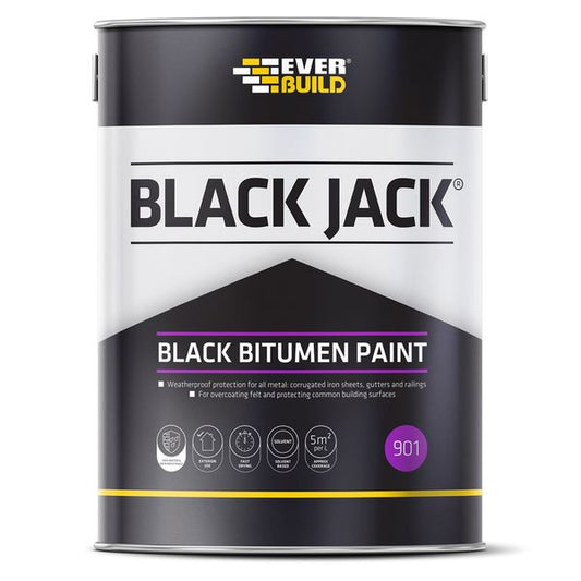 Everbuild Black Jack 901 Black Bitumen Paint 5 Litre