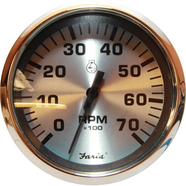 Faria Beede Tachometer in Spun Silver (7000RPM / Petrol Outboard)