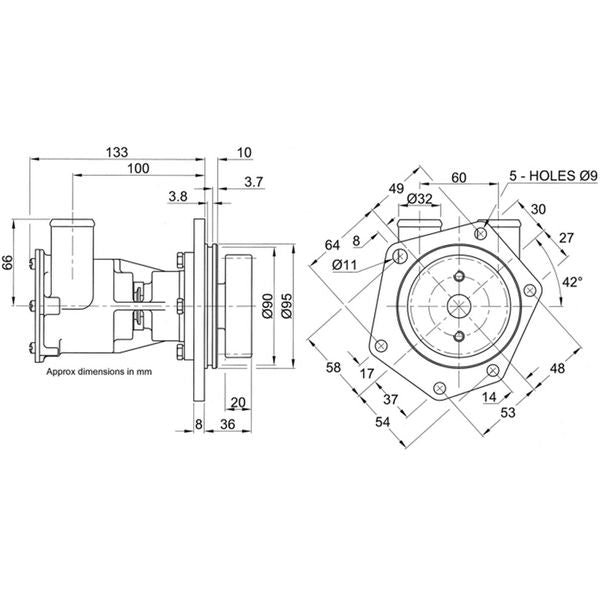 Jabsco Engine Cooling Pump 29640-1101 (32mm Hose / Flange Mount)