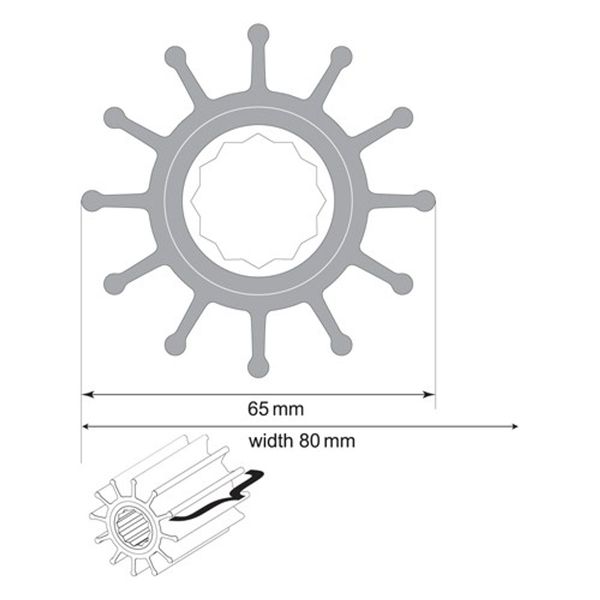 Johnson Neoprene Pump Impeller for Johnson F75, Volvo Pumps (12 Blade)