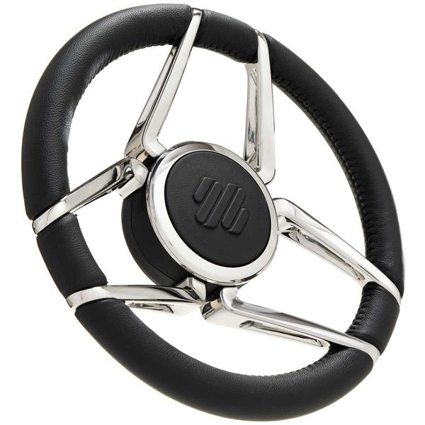 Ultraflex Spinola Stainless Steering Wheel (Black Leather, 350mm, Hub)