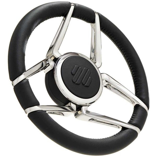 Ultraflex Spinola Stainless Steering Wheel (Black Leather, 350mm, Hub)