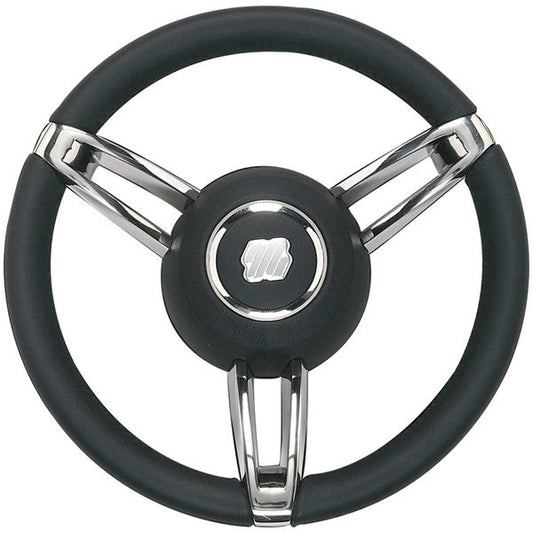 Ultraflex Stainless Steel Steering Wheel (Black Leather / 350mm / Hub)