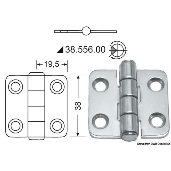 4Dek Stainless Steel Hinge (39mm x 38mm / Central Pin)