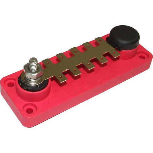 VTE Red Power Distribution Busbar (1 x 1/4" Post & 10 x 6.3mm Tabs)