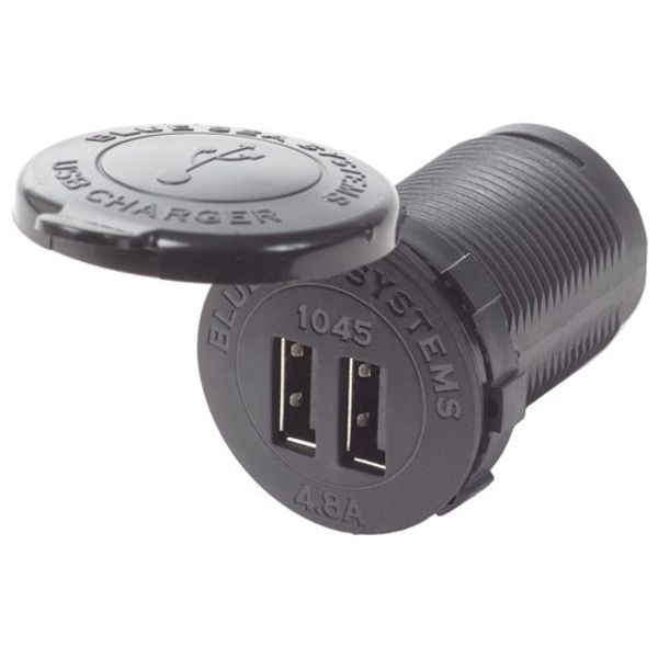 Blue Sea Dual USB Charger Socket (12V / 24V / 4.8A / Black)