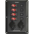 Blue Sea Below Deck Circuit Breaker Panel (12V / 4-Way / 2 Sockets)