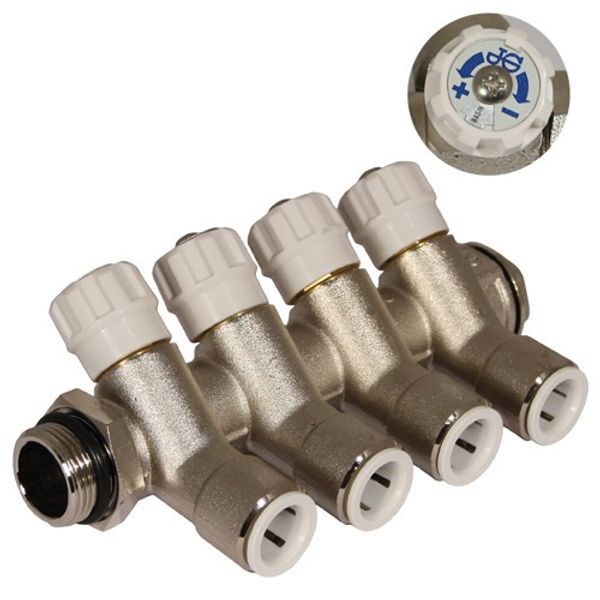 JG Speedfit Brass Manifold 4-Port White Hot/Cold