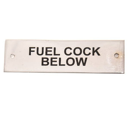 AG Label 'Fuel Cock Below' in Chrome