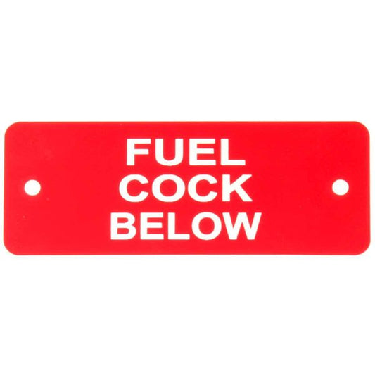 Fuel Cock Below Label (L) Red with White Engraving 105mm x 40mm