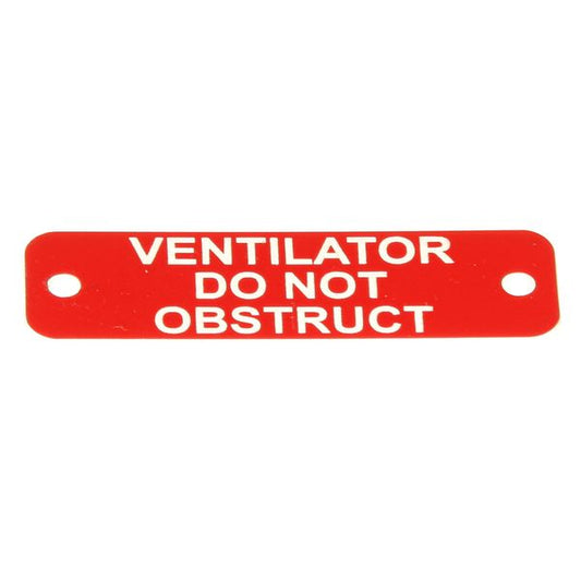 Vent Do Not Obstruct Label (S) Red with White Engraving 75mm x 22mm