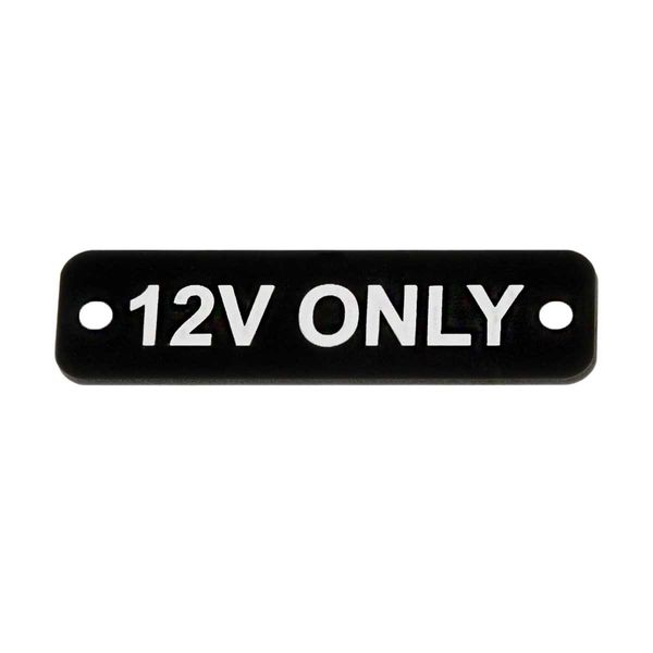 AG 12V Only Label (S) Black with White Engraving 75mm x 22mm