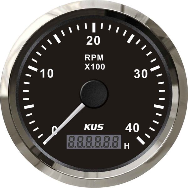 KUS Tachometer Gauge with Hourmeter (4000RPM / Stainless & Black)