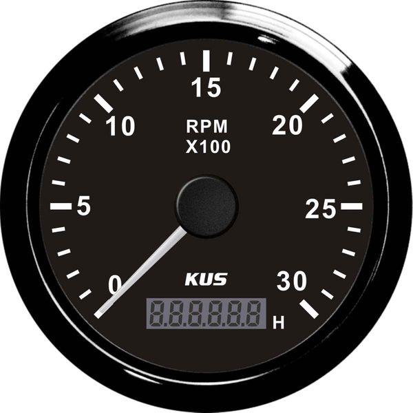 KUS Tachometer Gauge with Hourmeter (3000RPM / Black)