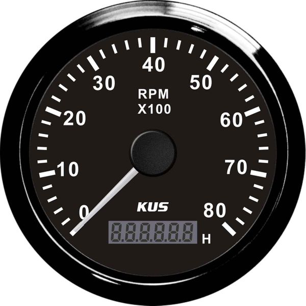KUS Tachometer Gauge with Hourmeter (8000RPM / Black)