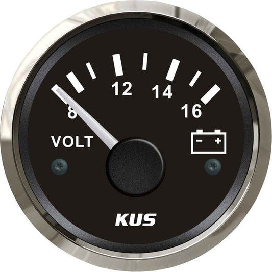 KUS Voltmeter Gauge with Stainless Steel Bezel (12V / Black)
