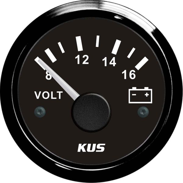 KUS Voltmeter Gauge with Black Stainless Steel Bezel (12V)