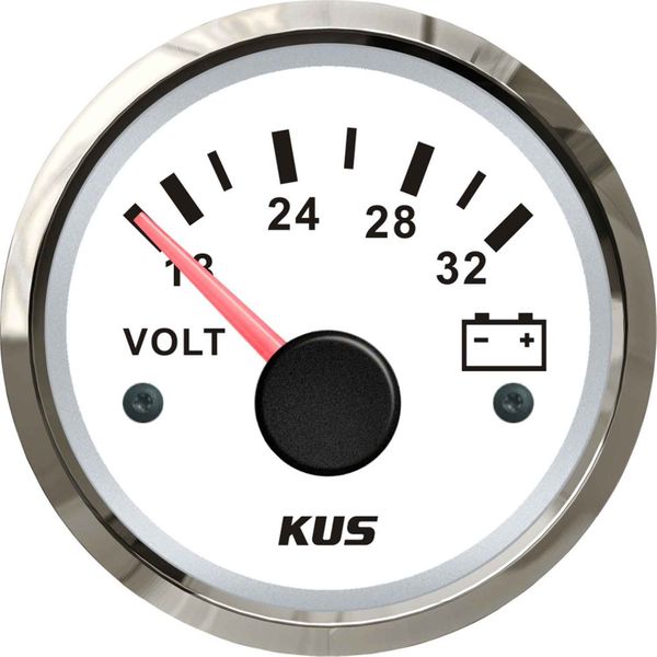 KUS Voltmeter Gauge with Stainless Steel Bezel (24V / White)