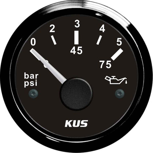 KUS Oil Pressure Gauge 5 Bar (Black Bezel / Black Dial)