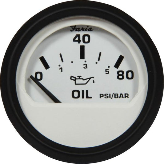 Faria Beede Oil Pressure Gauge 80PSI in Euro White (US Resistance)