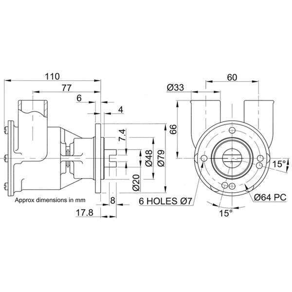 Jabsco Flange Mounted Engine Cooling Pump 23430-1001 (32mm Ports)